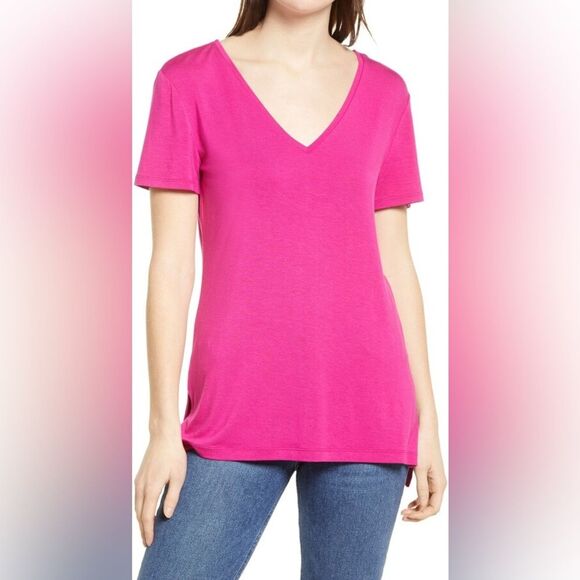 Halogen Size XS V-Neck Tunic T-Shirt Super Soft Tencel Modal in Pink - Picture 1 of 9